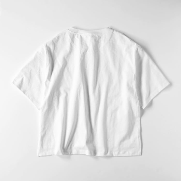 5レディースショート丈しろT　メンズ　レディース　 Tシャツ　カットソー　トップス　白　ホワイト　コットン　 AM-rt-02