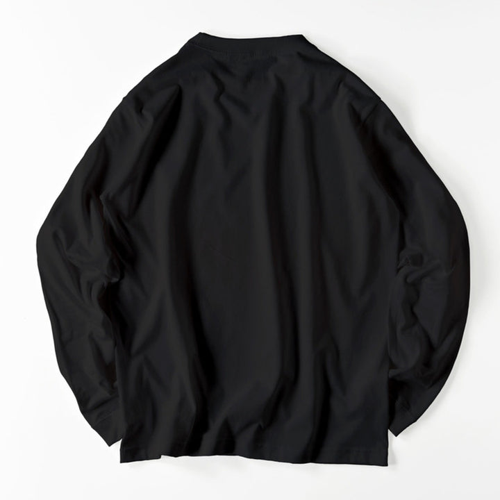 5袖リブくろロングスリーブカットソー　メンズ　レディース　 Tシャツ　カットソー　トップス　黒　ブラック　コットン　AM-rs1-02